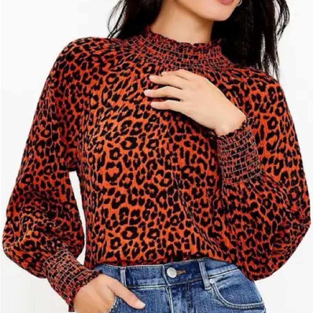 LOFT Orange and Black Leopard Print Blouse
